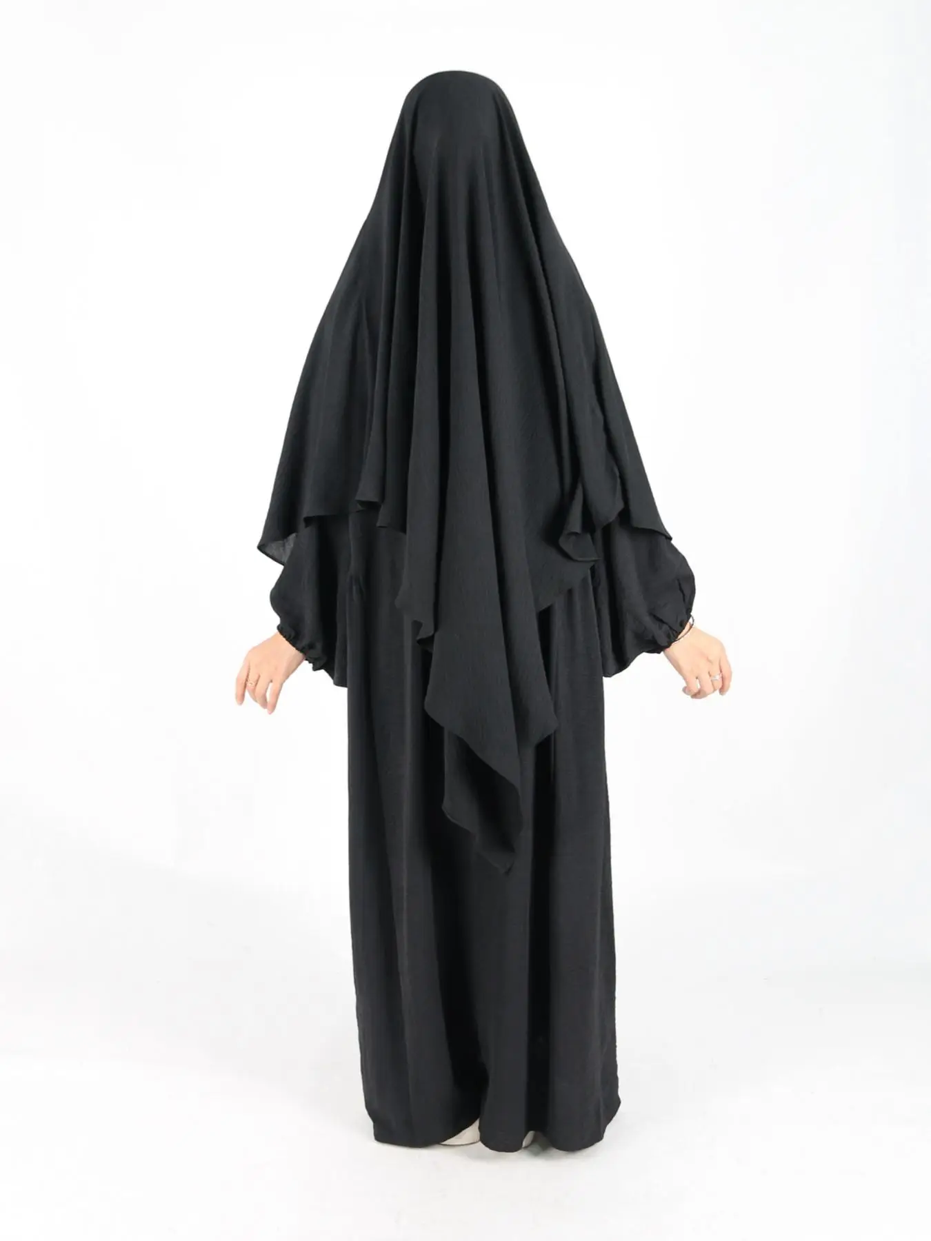 Women's Solid Color Bishop Sleeve Abaya Dress & Hijab Set, Modest Long Sleeve Dress & Hijab, Ladies Islamic Clothing for All Seasons