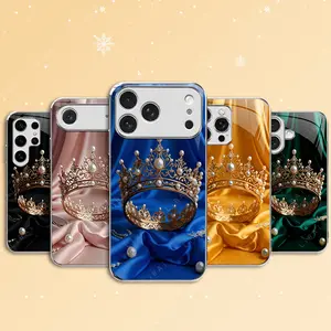 A luxurious, gilded crown-inspired design, super cool and compatible with iPhone 17, 16, 15, 14, 13, 12, 11, 8, 7, X/Galaxy Note S models. Trendy and stylish glass phone case---975