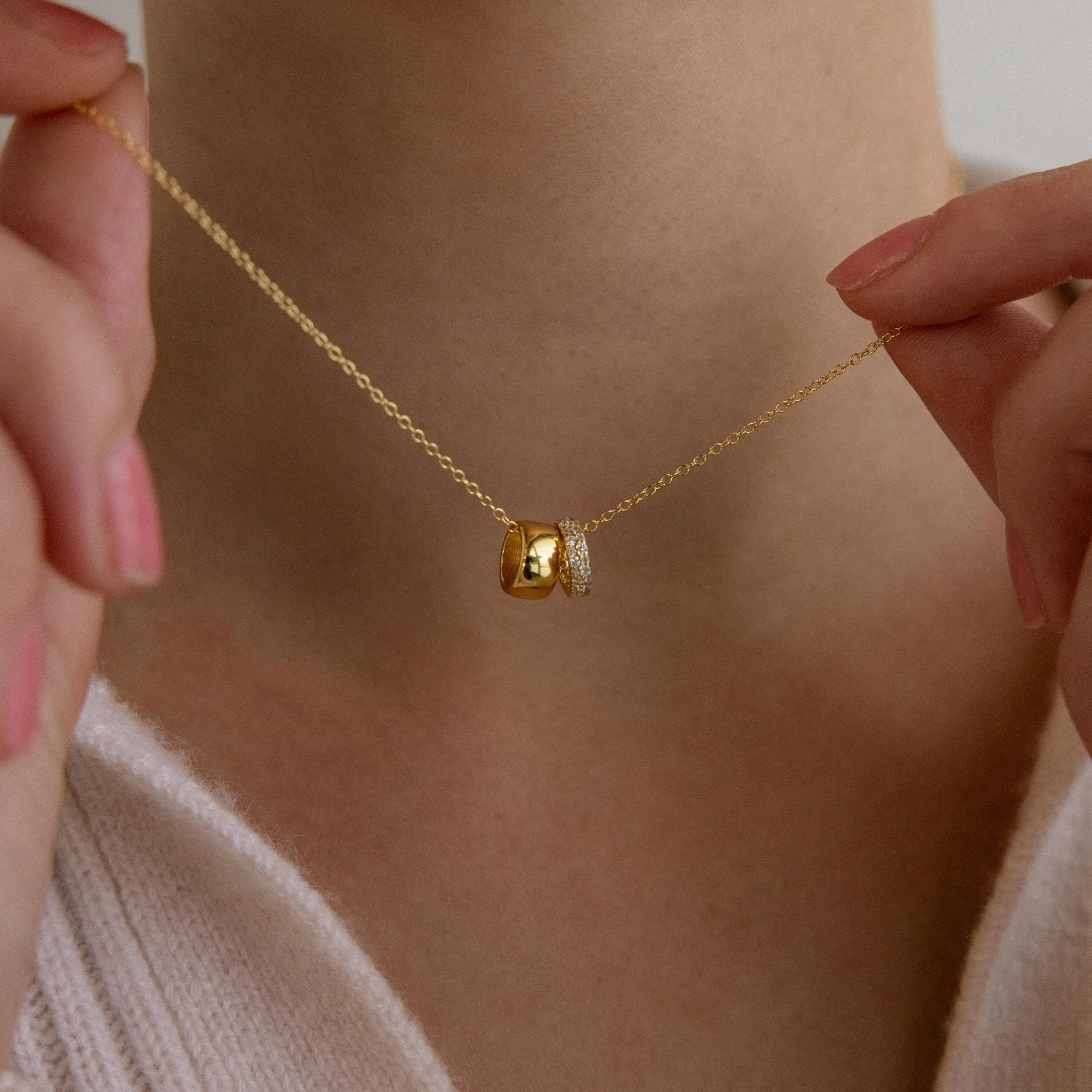Pave Duo Circle Necklace by Caitlyn Minimalist - Diamond Infinity Charm Necklace in Gold & Silver - Dainty Jewelry - Anniversary Gift for Her