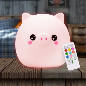 LumiPets Pig Nightlight for Kids Nursery Decor for Boys and Girls Bedroom with Remote and Tap Control
