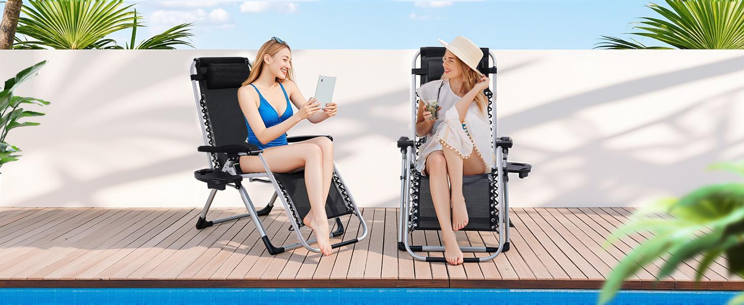 Padded Zero Gravity Chair, Lounge Chair with Removable Cushion Tray, Folding Reclining Patio Chairs, Recliner Chair for Lawn,Indoor and Outdoor,home decor,camping essentials
