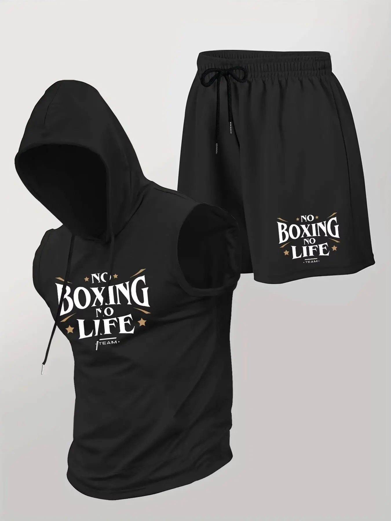 Men's Hooded Tank Top and Shorts Set, Casual Sleeveless Shirt and Shorts, Fashion Graphic Print, Summer Sports