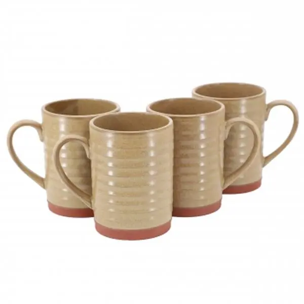 Gibson Home 142963.01 Terra Bella Terracotta Coffee Tea Beverage Cup Drink Mug Set - 4-Piece, 18.5 oz Sandstone, Sturdy