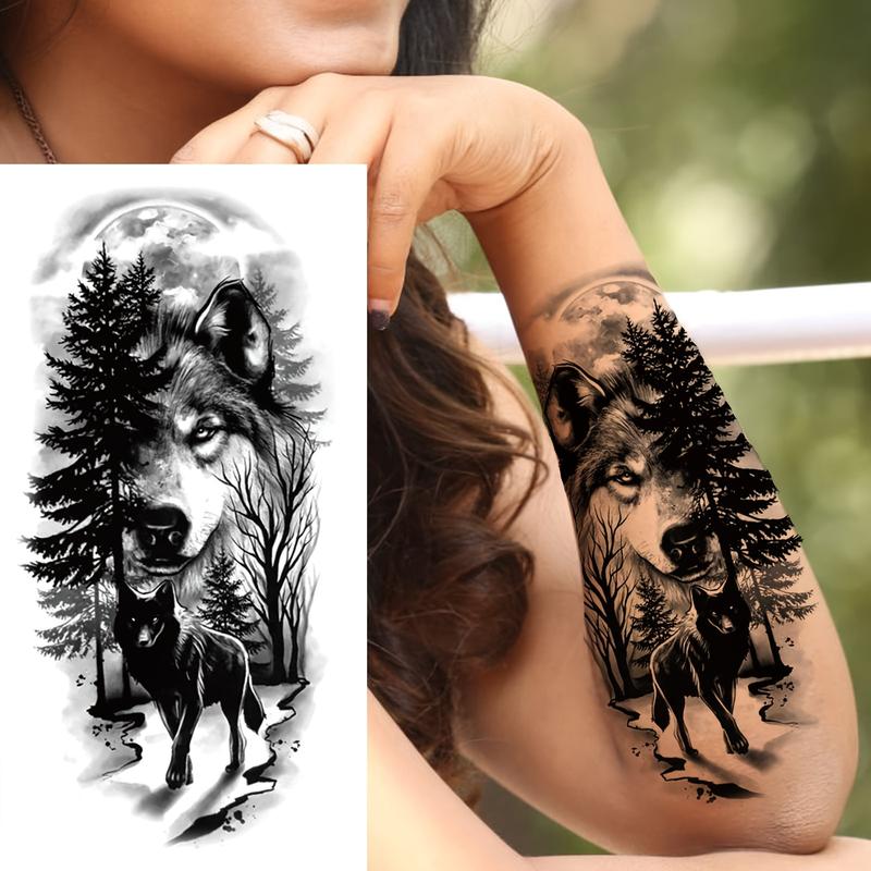 Adults’ 6-Sheet Unscented Realistic Black Wolf PVC Glitter Temporary Tattoos - Waterproof, Long-Lasting, Easy-to-Apply Solid Sheets, Fantasy Wolf & Butterfly Designs for Normal, Casual Wear, Adheres to Glass Surfaces