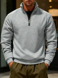 Men's Winter Fleece Lined Loose Fit Outdoor Sports Sweatshirt, Warm Stand Collar Men's Jacket, Cross-Border American Style
