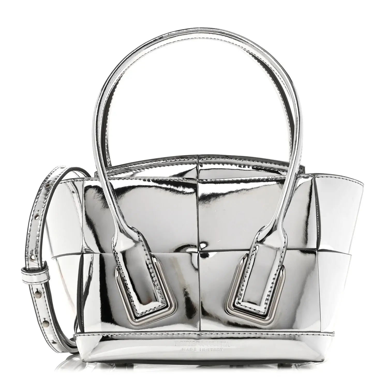 Pre-owned Bottega Veneta Calfskin Shoulder Bags Mirror Laminated Nappa Maxi Intrecciato Mini Arco Silver