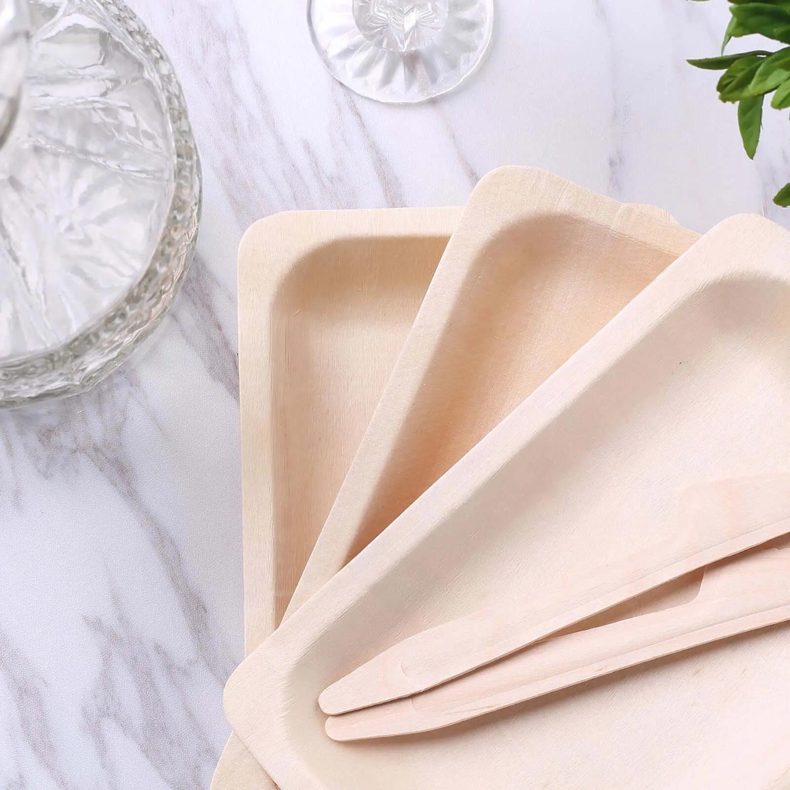 25-Pack 5"x8" Birchwood Wood Rectangle Dessert Serving Plates - Natural, Eco-Friendly Disposable Tableware for Farmhouse-Style Events, Parties