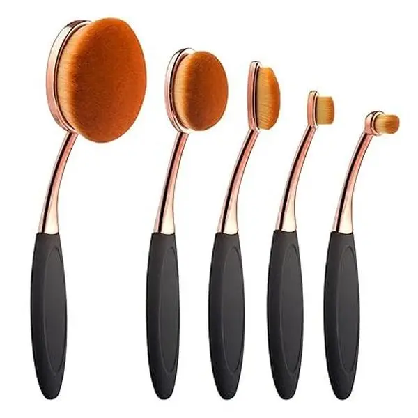 Oval Foundation Brush Set of 5 Pcs Rose Gold Toothbrush Makeup Brushes for Fast Flawless Application of Liquid Cream Powder