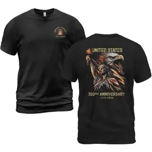 United States 250th Anniversary T-Shirt - Small Front Chest Liberty Bell Logo And Large Back Statue Of Liberty Bald Eagle Print , 1776 2026 Patriotic America Design , 4th Of July Outfit , Gift For Dad - KitchenEra