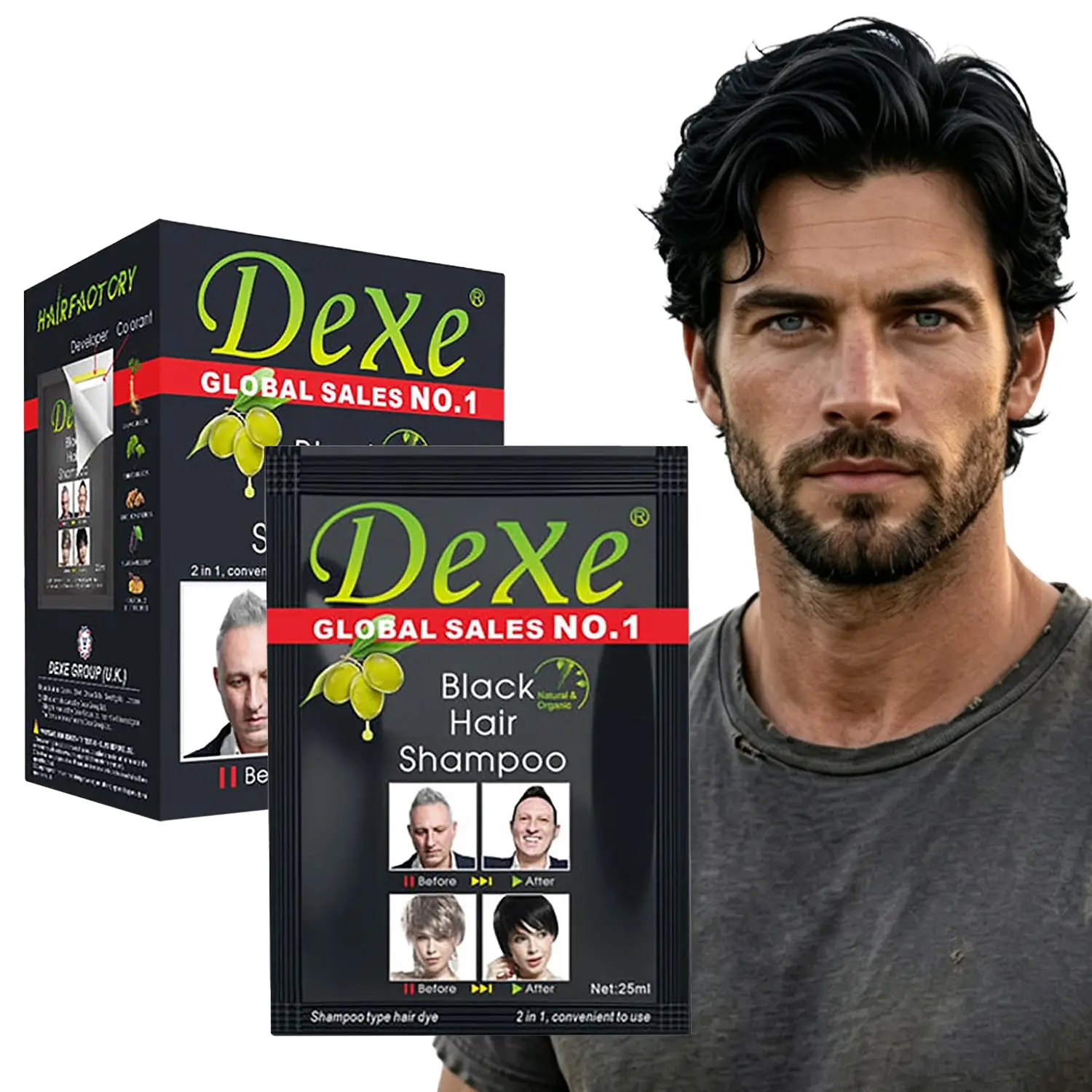 Dexe Black Hair Shampoo, Instant Hair Dye Shampoo for Gray Hair, 10 Pack Hair Color Shampoo, Natural Herbal Formula, Semi-Permanent Black Hair Dye, Easy Home Hair Coloring for Men & Women, Lasts Up to 30 Days
