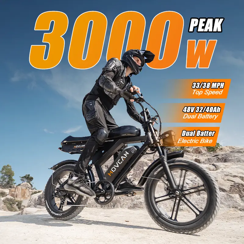 【SummerFinds】Movcan V30Max/V30ProMax Adult Electric Bike, 2000W/3000W Peak，Top Speed 33/38MPH, 48V 31.2/40AH Dual Removable Batteries, 80-120 Mi Range, Full Suspension All-Terrain Off-Roading Bicycle, Dual Disc Brakes, LED Headlight, UL 2849 Certified,, E