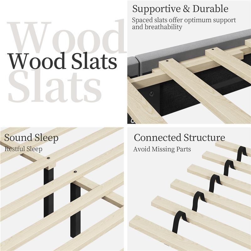 【Valentine Gift】Yaheetech Upholstered Bed Frame Full/Queen with Wooden Slat Support, No Box Spring Needed, Durable Construction, Easy Assembly Diamond Tufted Headboard