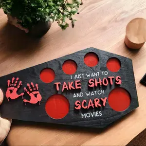 Horror Movie Shot Tray for movie night at home Drinkware Wood Halloween Spooky