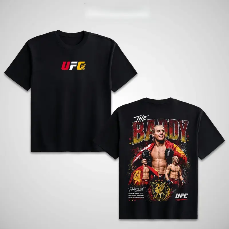 Men's Paddy Pimblett The Baddy UFC Short-Sleeve Crew Neck Soft Cotton Graphic Tee - American-Made MMA Fightwear Streetwear, Perfect Gift for UFC Fans, Paddy Pimblett Shirt, Shortsleeve, Casual, Round Neck Menswear Tropical, Tshirt, Top