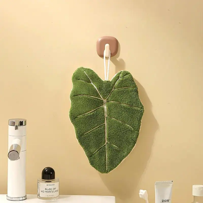 Elephant Ear Plant Shaped 4-Layer Thickened Coral Fleece Hand Towel, Contemporary Super-Soft Stain-Resistant Absorbing Thick Hand Towel for Bathroom & Bedroom Decor, Home Essential for Daily Use, Super-Soft Hand Towels
