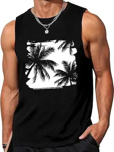 Mens Tank Tops Beach Summer Sleeveless Shirts Graphic Palm Tree Vacation Tanks Muscle Gym Tank Top