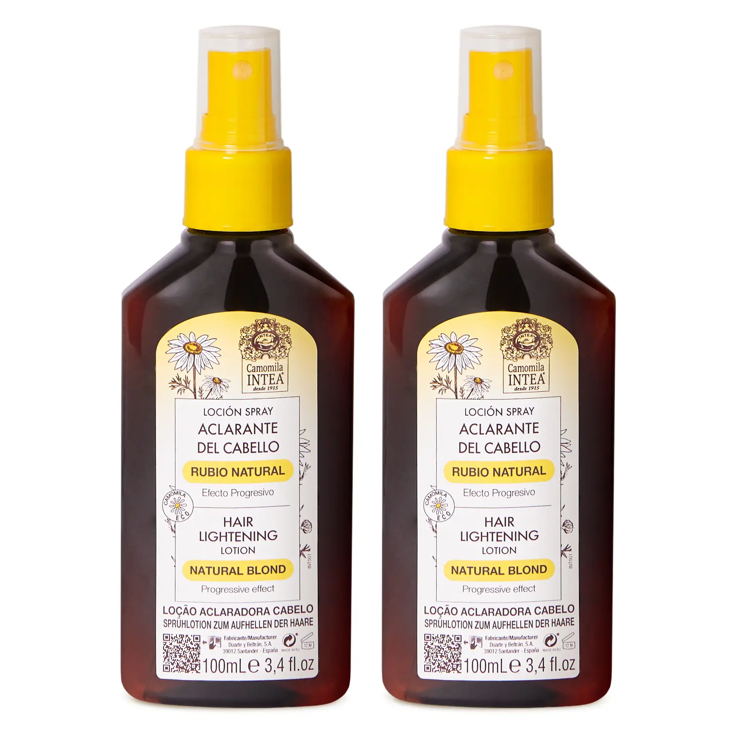 Camomila Intea Blond Hair Lightening Spray 2-Pack 200ml Total - Gradual Chamomile Lightener for Medium Brown to Blond Hair - Not a Dye, No Ammonia - Paraben-Free, Cruelty-Free, Since 1915