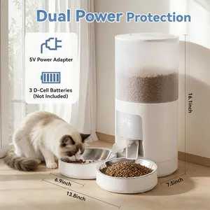 6L Automatic Cat Feeder for 2 Cats, Timed Cat Food Dispenser with 2 Stainless Bowls, 10s Voice Recorder, Dual Power Supply, 6 Meals 50 Portions Per Day, Dual Pet Feeder for Cat and Dog