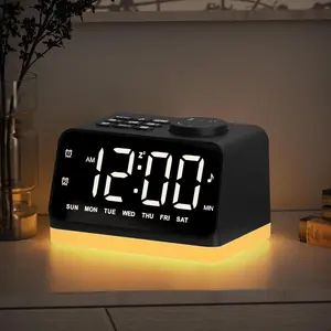 Digital Alarm Clock with FM Radio For Bedroom, 8 Colors Night Light With 2 Charging Port, Sleep Sound Machines With Timer, Dual Alarm, Loud Alarm and Easy to Use For Seniors,Kids as Gift (Black)