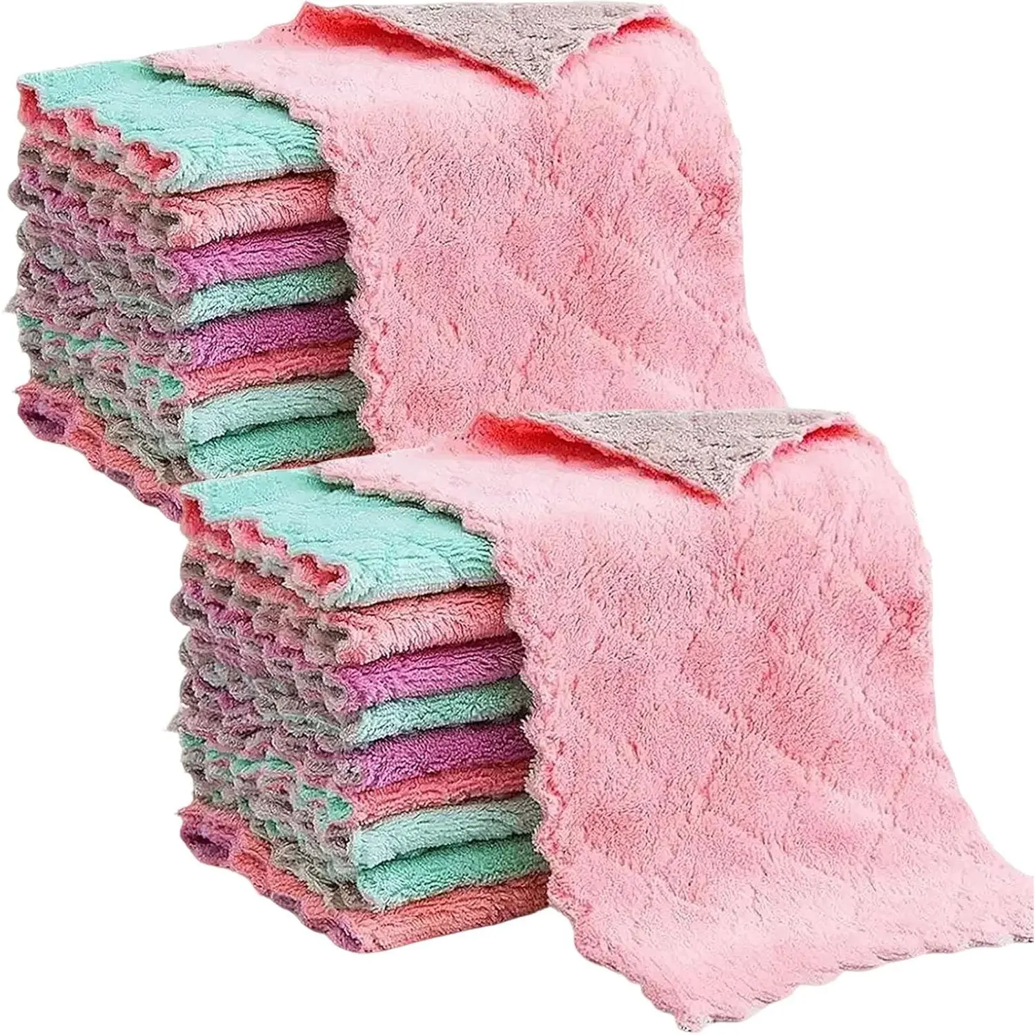 Microfiber Kitchen Cleaning Cloths - Super Absorbent, Quick-Drying Dish Towels for Kitchen  Furniture Bowl . 10.6" x 6.3" Coral  Dishcloths Lint-Free Machine Washable 20 Pack Rags