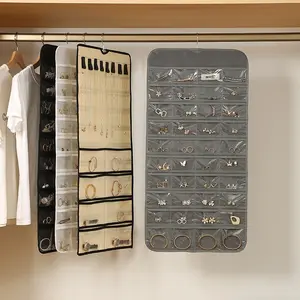 【Summer Vibes】Transparent Jewelry Organizer Hanging Bag - Double-Sided Dustproof Storage Pouch for Necklaces & Earrings, Over Door Wardrobe Hanger