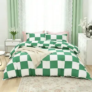 Geometric Plaid Bedding Set, 1 Duvet Cover + 2 Pillowcases No Insert, Soft Comfortable, No Core, Ideal for Bedroom & Guest Room Decor