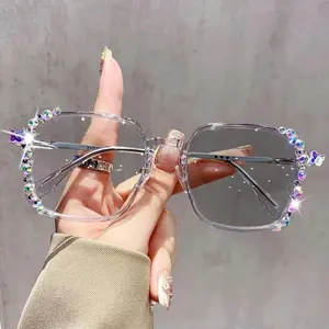 Diamond Jewelry Style Fashion Color Changing Myopia Glasses DIY Photochromic Glasses for Women Minus Diopter Eyeglasses