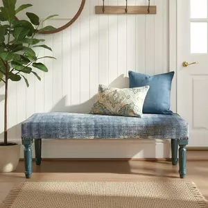 Andrew Contemporary Blue  Striped Cotton Upholstered Accent Bench