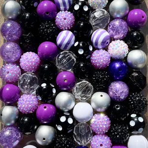 Black & Purple Bead Mix 20mm Bubble Gum Beads Durable Plastic Round Beads for Jewelry Making Keychains Crafts and Decoration