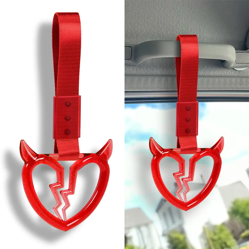 JDM Devil Broken Heart TSURIKAWA Crystal Bubble Red Ring Car Subway Bus Handle Hand Strap Nylon Strap