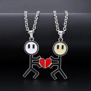 Magnetic Couple Necklace ， Fun Cartoon Love Stick Pendant ，Playful Magnetic Attraction Jewelry ， Matching Collarbone Chain Set ， Trendy  Viral Gift