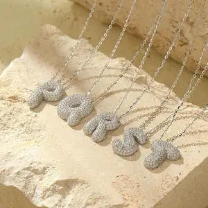 [264 Silver Color] Sterling 925 Silver Bubble Design Initial Letter Necklace Cute Elegant Style Delicate Gift For Women Girls