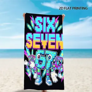 A beach scarf featuring a vibrant 67-digit monster print on a black background, Skin-Friendly, Absorbent, Quick-Dry, Ideal for Beach, Pool, Summer Travel, Home Use, Beach Towel