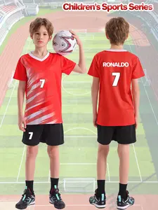 V-neck football set for boys, customizable with name RONALDO and number 7. Soccer Jersey for matches and training, comfortable, breathable and quick-drying two-piece sportswear, suitable for outdoor exercise, campus team equipment and ideal holiday gifts.