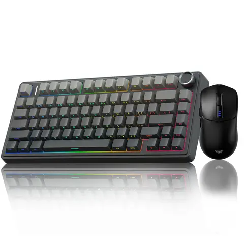 AULA F75 Pro Hot Swappable USB Rechargeable RGB Gaming Keyboard & Mouse Combo, 75% Layout, SC580 Mouse, Black RGB Backlit, Volume Knob, Budget Creamy Feel, Universal Multi-Device Compatible, Precise Wireless Accessory Set, Hot Swappable Keyboard, Usb Rech
