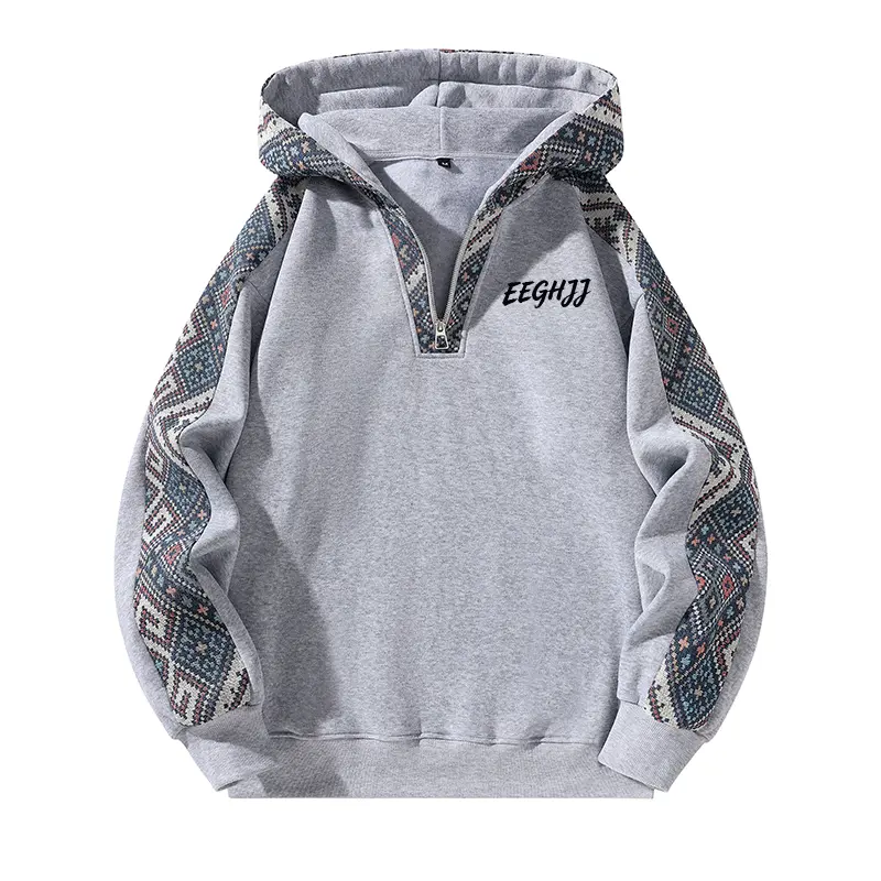 Men's Casual Sweatshirt with an Ethnic Checkered Front Print, a Stylish Long Sleeve Pullover in a Regular Fit, Menswear, Fashion, Hoodie, Half Zip, Standard, Ethnic Look, Basic, Plaid, Polyester, Tops, Fashion Apparel, Men's Clothing, Unisex, Mens Clothin