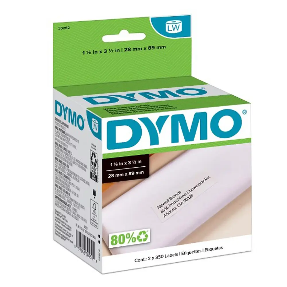 DYMO LabelWriter Mailing Address Labels - Black Text on White Label - 700 Count of 20 Rolls: 1-1/8" x 3-1/2"- 28mm x 89mm