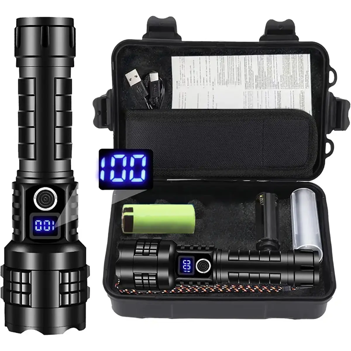 Rechargeable LED Tactical Flashlight High Lumen Torch 5 Speed Modes, Super Bright Handheld Adjustable Waterproof Flashlight for Camping Emergency, Includes Box