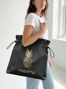 Pineapple Pattern Drawstring Tote Bag, Large Capacity Shopping Bag, Durable and Wear-Resistant, Ideal for Work, Shopping, Picnic