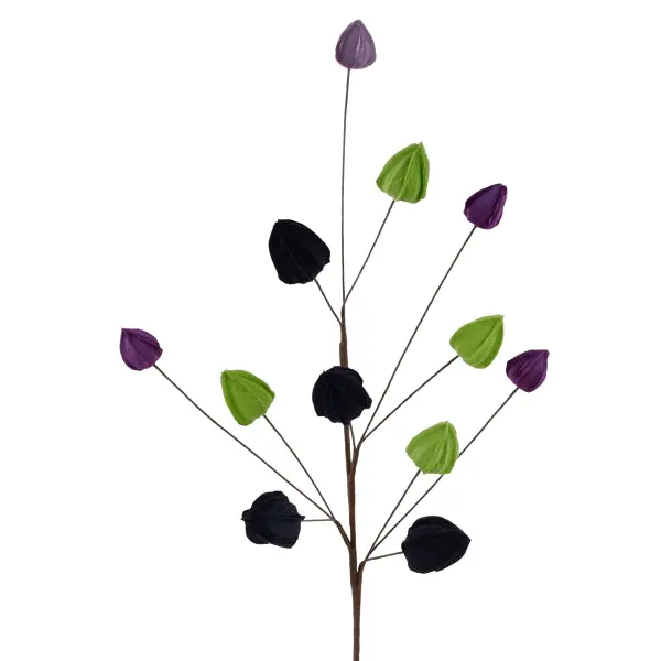 29"L Chinese Lantern Spray in Purple/Lime Green/Black