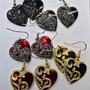 Gothic Heart Earrings Nickel Free Handmade Valentine's Day