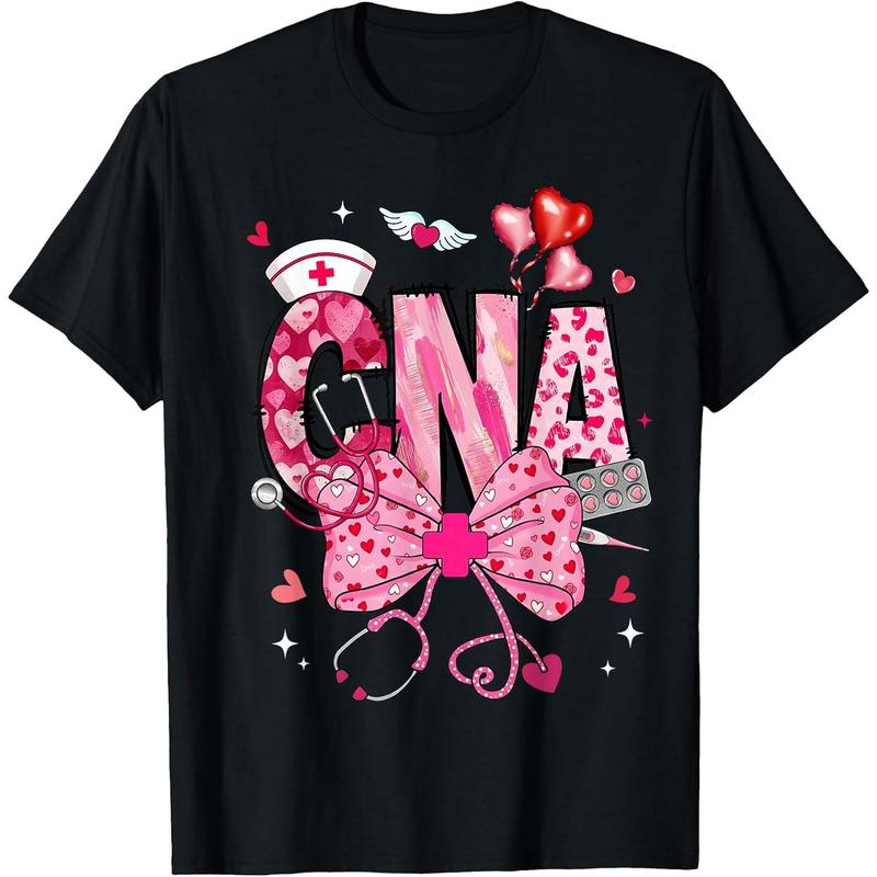 CNA Valentine Coquette Bow Stethoscope Nurse Girl Women T-Shirt