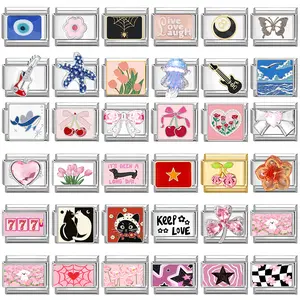 New 2026 Y2K Series Heart Flowers Cherry Ball Butterfly Italian Charm Links Fit 9mm Stainless Steel Bracelet DIY Making Jewelry Gifts Gift for love