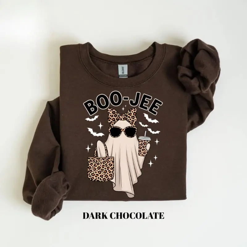 Boo-Jee Ghost Sweatshirt, Leopard Ghost Graphic Crewneck, Funny Fall Halloween Pullover, Cute Ghost Coffee Sweatshirt, Girly Spooky Season Gift, Cozy Halloween Apparel, Crewneck Top