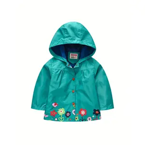 Toddler Girls Hooded Jacket Flowers Graphic Single Breasted Casual Coat Top Kids Spring Clothes