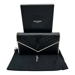 Pre-owned Yves Saint Laurent Calfskin Leather Small Leather Goods YSL ENVELOPE BLACK CALFSKIN WALLET