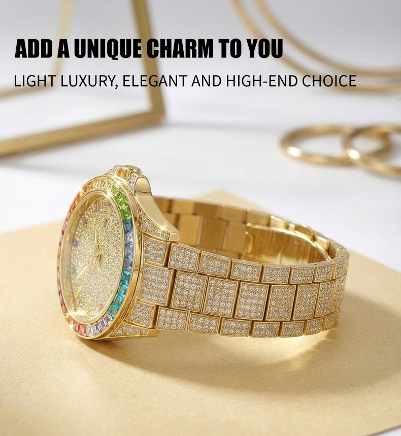 Men's Multifunctional wristwatch Luxury Rhinestone Embellished  QuartzWatch Rainbow Crystal Chronograph  with Gift Box Included Fashion Timeless ClassicWatch Flash Sale -Fashionable
