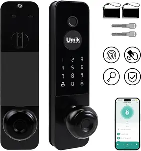 5-in-1 Smart Door Lock, Keyless Entry Fingerprint Door Lock with Knob, Electronic Door Knob with Digital Keypad, TUYA App Remote Control, WiFi Smart Deadbolt Lock for Front Door