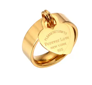 R385 – Forever Love Wedding Rings Engraved Big Heart  Charm Ring!