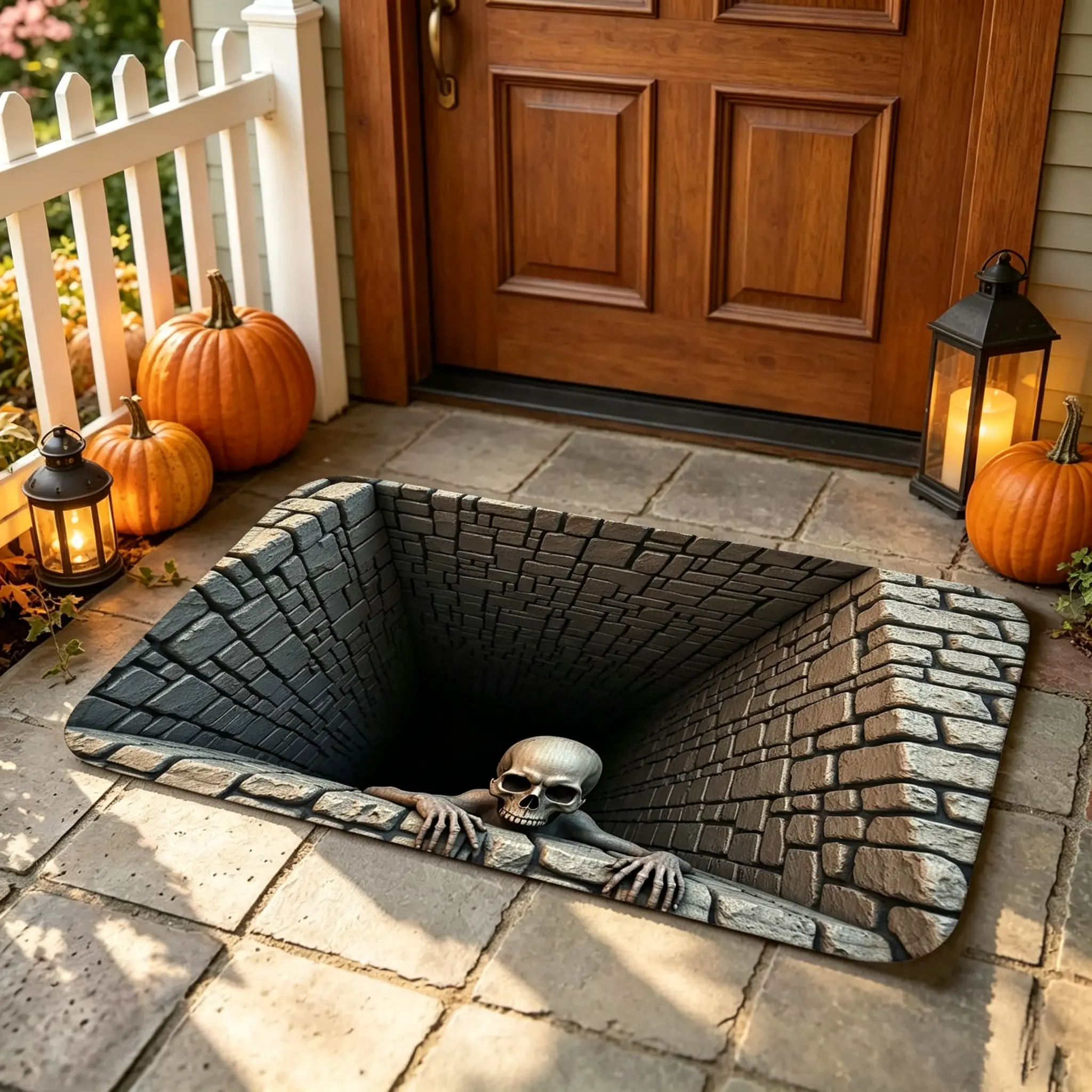 Halloween Door Mat Outside Entrance - Festive 3D Visual Skull, Clown Horror Front Porch Rug for Home Decor